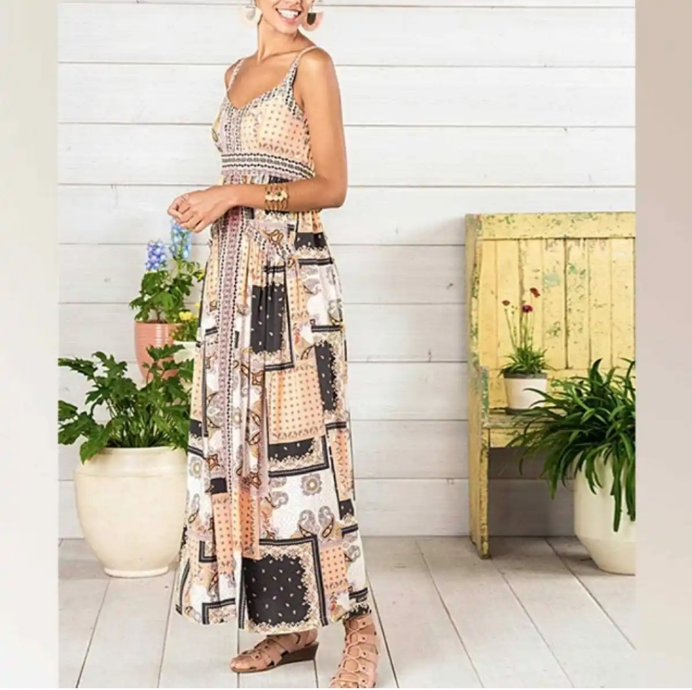 Matilda Jane Perfectly Paisley maxi v-neck with pockets and Belts Size M - Picture 2 of 13